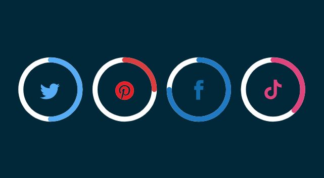 Four circular icons representing social media platform